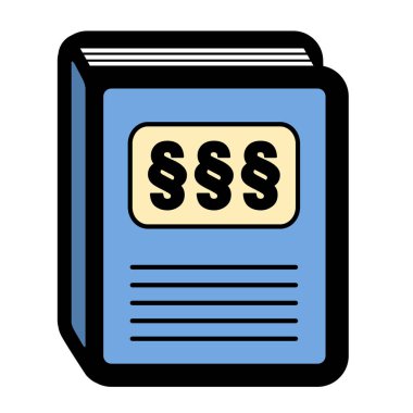 Yasal kodu tüzük kitap simgesi yasal kodu tüzük kitap simgesi. Piktogram üç paragraf işareti mavi kapak ile. Beyaz arka plan üzerinde izole vektör çizim.