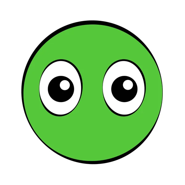 圆绿色的漫画脸大眼睛 白色背景上的简单孤立插图 — 图库矢量图片