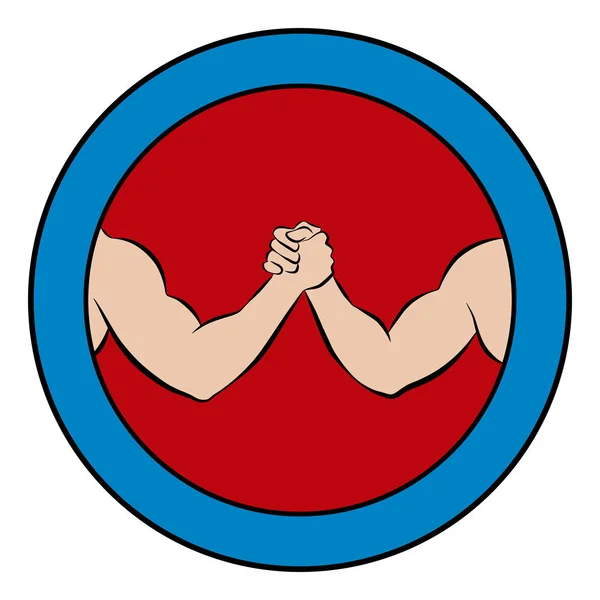 アーム レスリングのロゴ 赤い中心とブルー フレーム ラウンド ピクトグラム 競争の つの強力な筋肉腕の図 — ストックベクタ