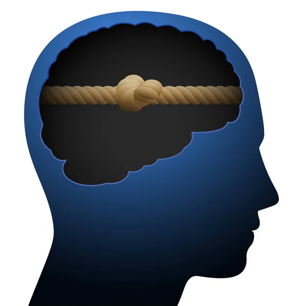 Knotenkopf Mentale Blockade Denkbarriere Symbolisiert Durch Ein Geknüpftes Seil Gehirn — Stockvektor