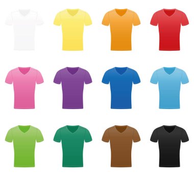 T-shirtler. On iki farklı gömlek renkli kümesi. Beyaz arka plan üzerinde izole vektör çizim.