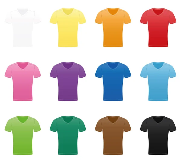 Μπλουζάκια Έγχρωμο Σετ Των Δώδεκα Διαφορετικά Πουκάμισα Απομονωμένη Διανυσματικά Εικονογράφηση — Διανυσματικό Αρχείο