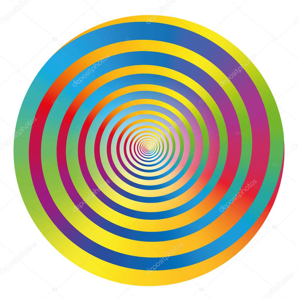 Rainbow colored gradient spiral and circle. Isolated vector illustration on white background.