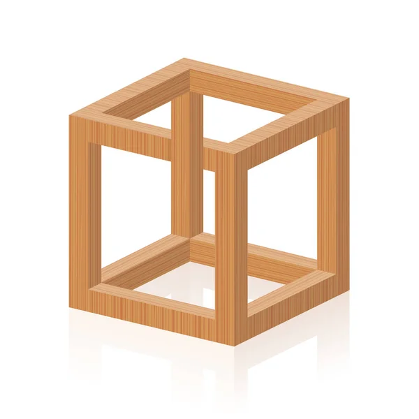 Optische Illusie Onmogelijk Irrationele Kubus Uitgevonden Door Escher Geïsoleerde Houten — Stockvector