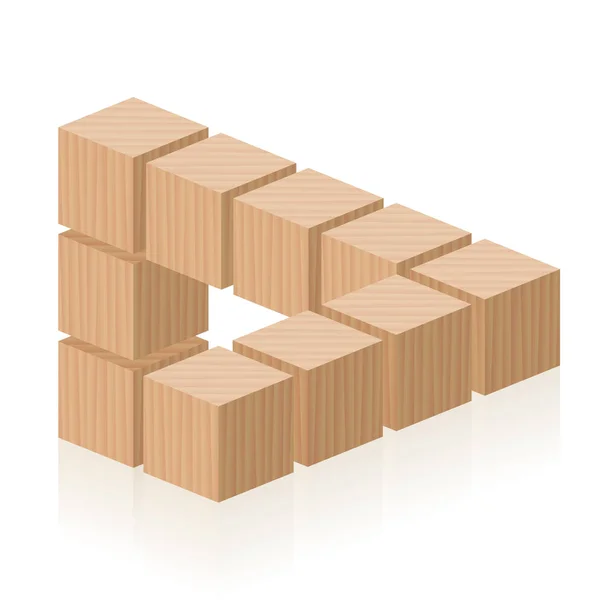 Una Cifra Impossibile Illusione Ottica Con Cubi Legno Vettore Isolato — Vettoriale Stock