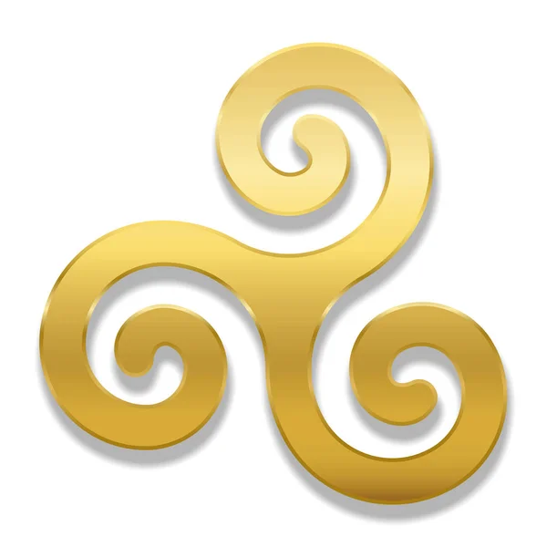 Triskele Spirală Celtică Aurie Fundal Alb Triskelion Motiv Format Dintr — Vector de stoc