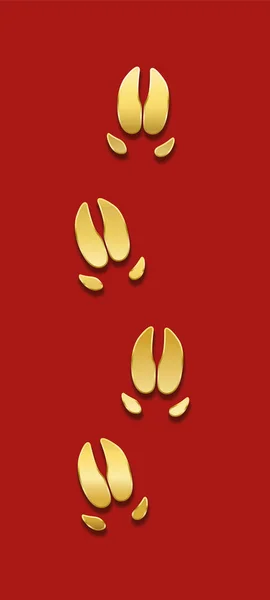 Gouden Varken Tracks Rode Achtergrond Geluk Symbool Betreffende Chinees Jaar — Stockvector