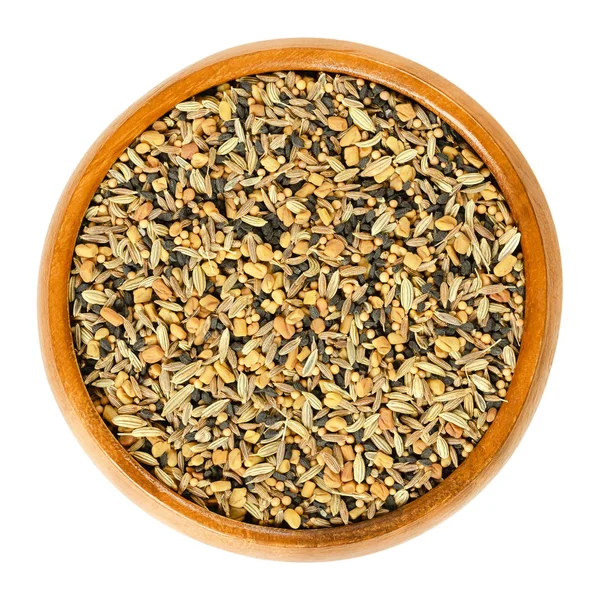 Panch Phoron Hele Spice Blend Houten Kom Mix Van Vijf — Stockfoto