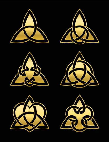 Celtic Triangle Knots Six Golden Symbols Used Decoration Golden Pendants — Stock Vector