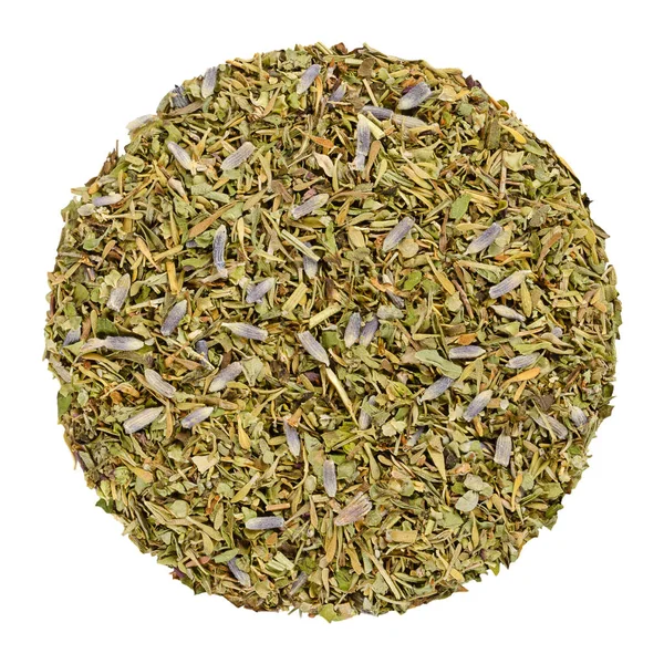 Gedroogd Herbes Provence Kruid Cirkel Van Bovenaf Geïsoleerd Wit Disc — Stockfoto