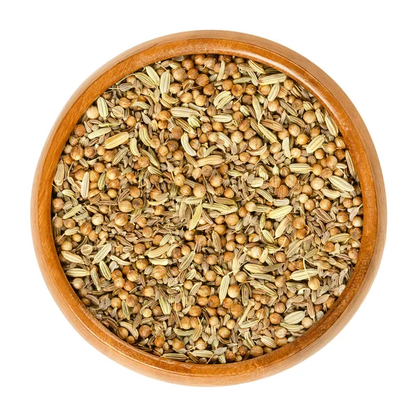 German Bread Spice Mixture Wooden Bowl Mix Anise Fennel Coriander — Stock Photo, Image