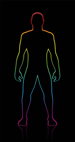 男性身材肌肉发达 年轻男子 彩虹渐变彩色剪影 大纲向量例证在黑色背景 — 图库矢量图片