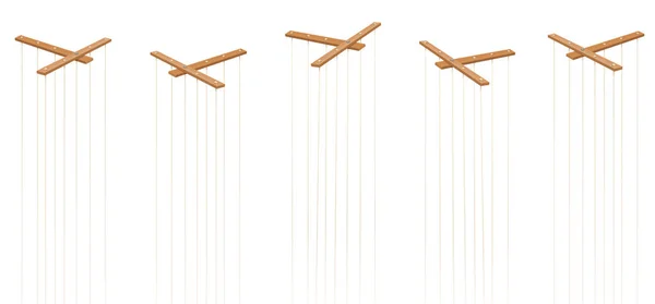 Barre Controllo Marionette Legno Cinque Oggetti Con Corde Niente Burattini — Vettoriale Stock