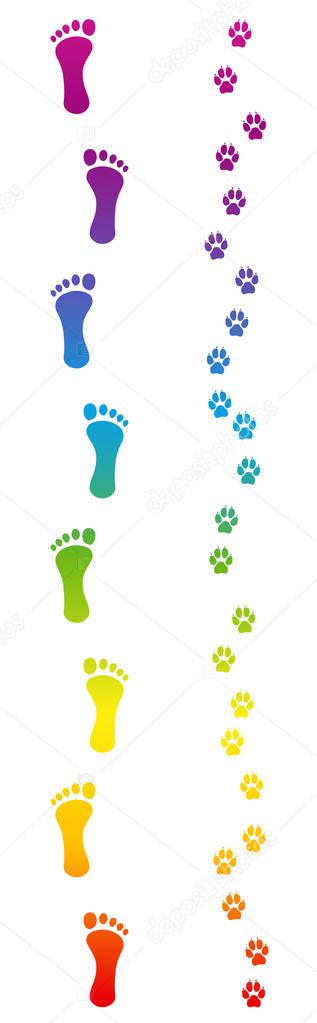 Footprints Dog Human Barefoot Rainbow Colored