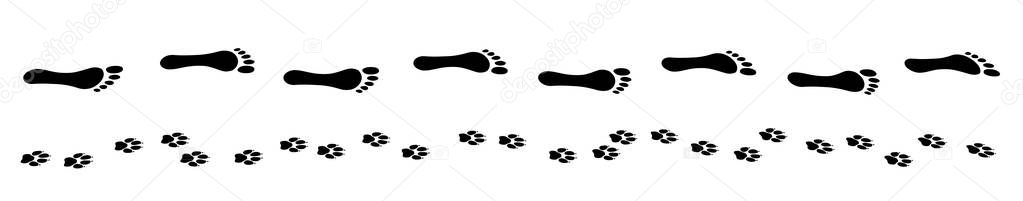 Human Barefoot Footprints Dog Master Lets Go Walkie