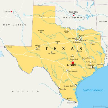 Texas, United States, political map clipart