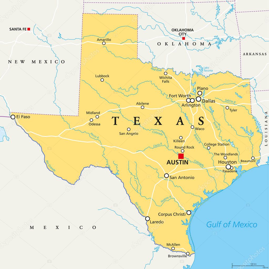 Texas, Vereinigte Staaten, politische Karte — Stockvektor © Furian