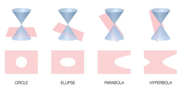 Conic avsnitt Ellipse parabola Hyperbola — Stock vektor