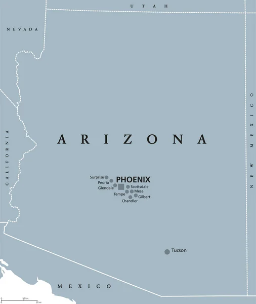 Arizona Spojené státy politická mapa — Stockový vektor