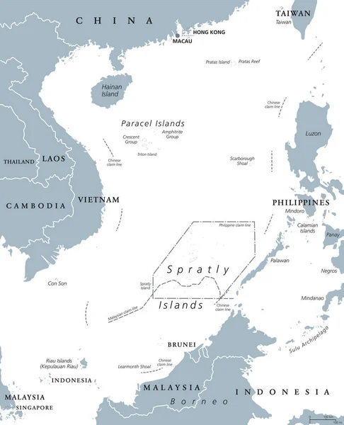 South China Sea Islands political map — Stock Vector