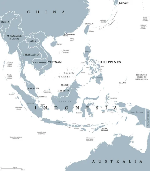 Πολιτικός χάρτης της Νοτιοανατολικής Ασίας — Διανυσματικό Αρχείο