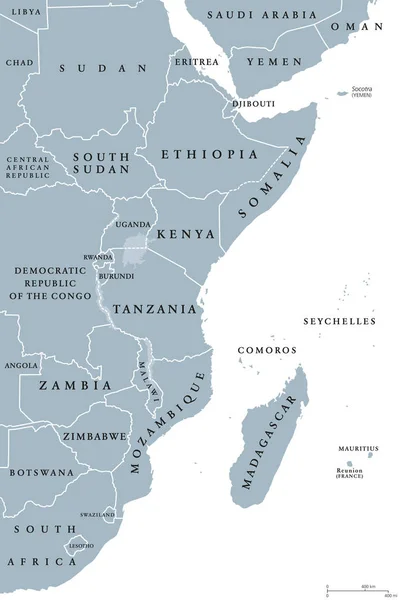 Politische Landkarte der Region Ostafrika — Stockvektor