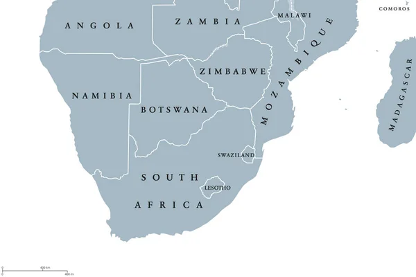 Mapa político da região da África Austral — Vetor de Stock