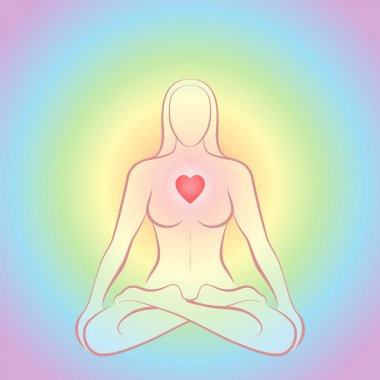 Meditasyon Kadın Kalp Çakra Parlayan Gökkuşağı Renkler