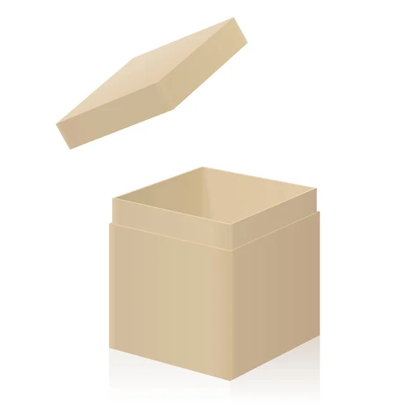 Caja de cartón con tapa abierta extraíble para poner. Ilustración vectorial 3D aislada sobre fondo blanco . — Archivo Imágenes Vectoriales