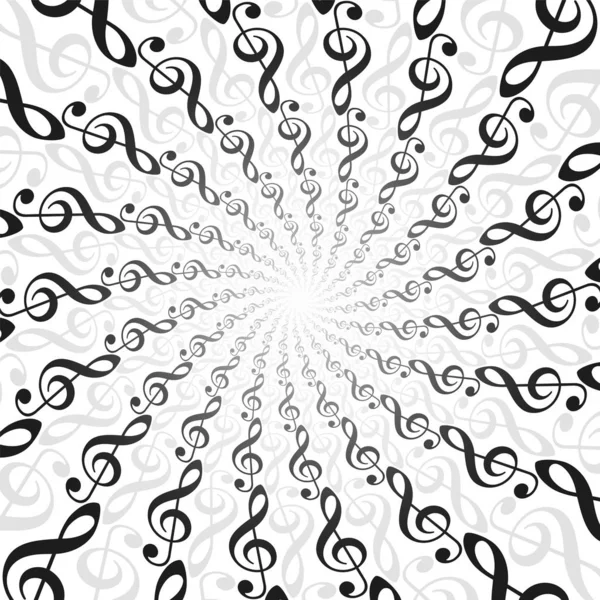 Notenschlüssel Musik Spirale Muster. radialer energetischer Tunnel mit Lichtzentrum. Verdrehte kreisförmige fraktale Hintergrundillustration. — Stockvektor