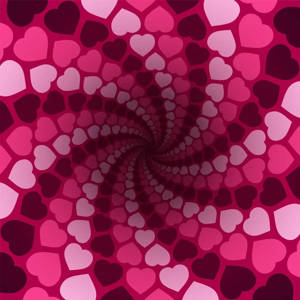 Modello a spirale cuori in un tunnel rosa ipnotizzante con centro scuro. Simbolico per rapimento d'amore, confusione d'amore, fascino d'amore . — Vettoriale Stock