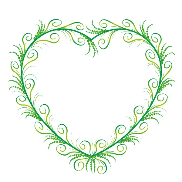 Romantic, elegant green heart ornament with delicate, filigree, graceful and sylphlike flourishes. Isolated vector illustration on white background. — Stock Vector