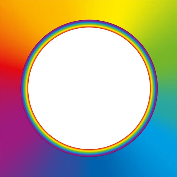 Marco redondo de color arco iris con fondo degradado de arco iris colorido y centro blanco en blanco. Ilustración vectorial . — Archivo Imágenes Vectoriales