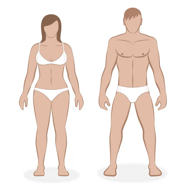 Pareja con ropa interior blanca. Ilustración vectorial aislada del cuerpo masculino y femenino sobre fondo blanco . — Vector de stock