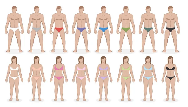 Sběrný prádlo. Muži a ženy s odlišným barevným podoblečením. Samostatná vektorová ilustrace na bílém pozadí. — Stockový vektor