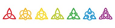 Seven rainbow colored Celtic triangle knots clipart