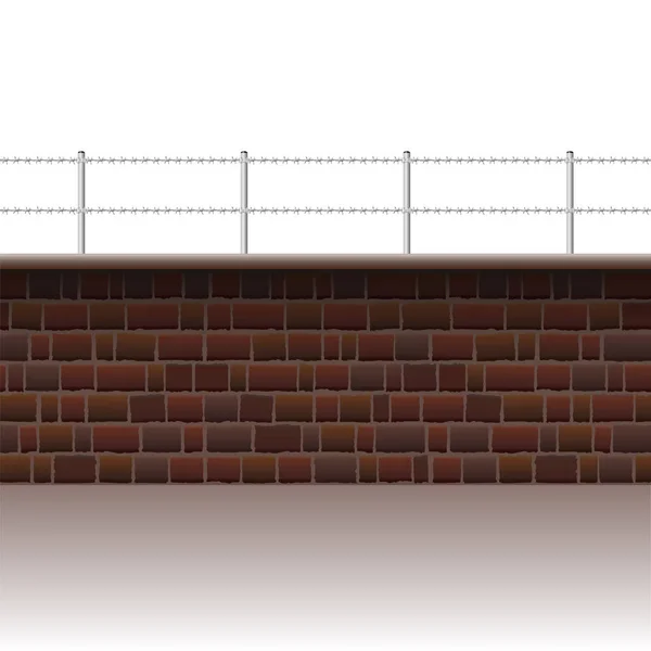 Стена с колючей стеной с колючей проволокой. Бесшовная растяжимая изолированная векторная иллюстрация на белом фоне . — стоковый вектор