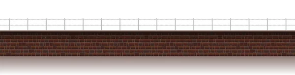 Long brick wall with barbwire. Seamless extendable isolated vector illustration on white background. — Stock Vector