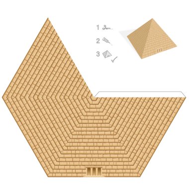 Pyramid paper model. Easy template - historical, egyptian 3D paper art - cut out, fold and glue it. Vector illustration on white background. clipart