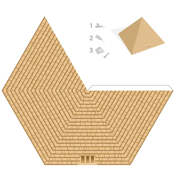 Pyramidpappersmodell. Enkel mall - historisk, egyptisk 3D-papperskonst - klipp ut, vik och limma den. Vektor illustration på vit bakgrund. — Stock vektor