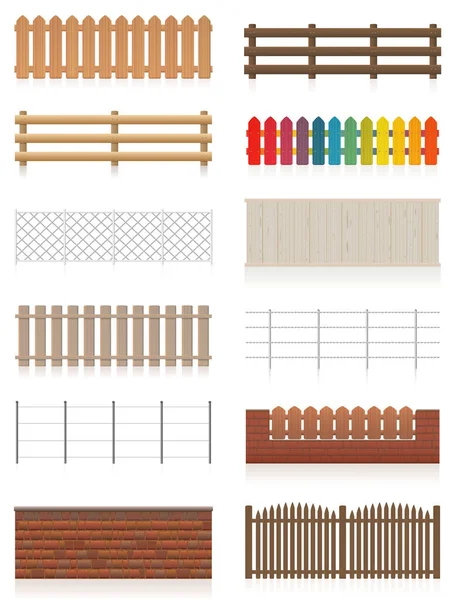 Cercas Diferentes Colección Cercas Como Madera Jardín Eléctrico Piquete Pasto — Vector de stock