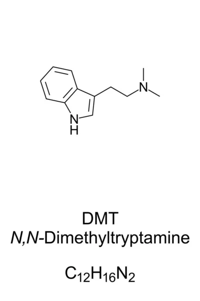 Dmt Fórmula Estructura Esquelética Dimetiltriptamina Una Sustancia Química Droga Psicodélica — Archivo Imágenes Vectoriales