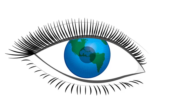 Mata Dengan Planet Bumi Murid Simbol Untuk Pandangan Feminin Dunia - Stok Vektor