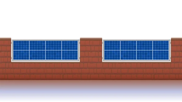 Recinzione Fotovoltaica Pannelli Solari Produzione Energia Elettrica Ecologica Parete Mattoni — Vettoriale Stock