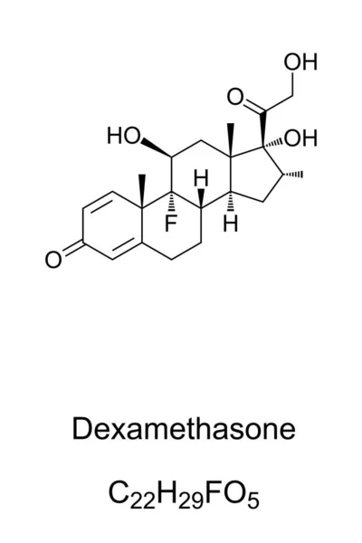 Dexametasona Estructura Química Medicación Con Corticosteroides Tratamiento Problemas Reumáticos Enfermedades — Vector de stock