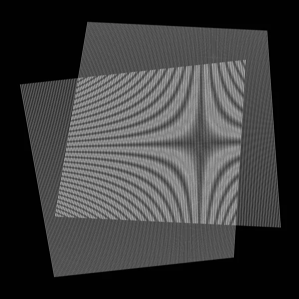 2つの重複する線面による毛パターン 黒の背景にモアレ効果や干渉パターン ベクターイラスト — ストックベクタ