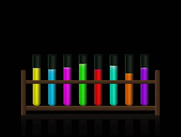 Sustancias Químicas Líquidos Tóxicos Fluorescentes Color Neón Estante Tubo Ensayo — Vector de stock