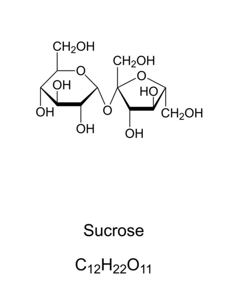 普通糖 化学结构 二糖由葡萄糖和果糖两种单糖组成 对于人类来说 它是从甘蔗或甜菜中提取和提炼出来的 — 图库矢量图片