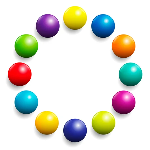 Kolorowy Krąg Bardzo Błyszczące Spektrum Kolorów Utworzonych Przez Dwanaście Kulek — Wektor stockowy