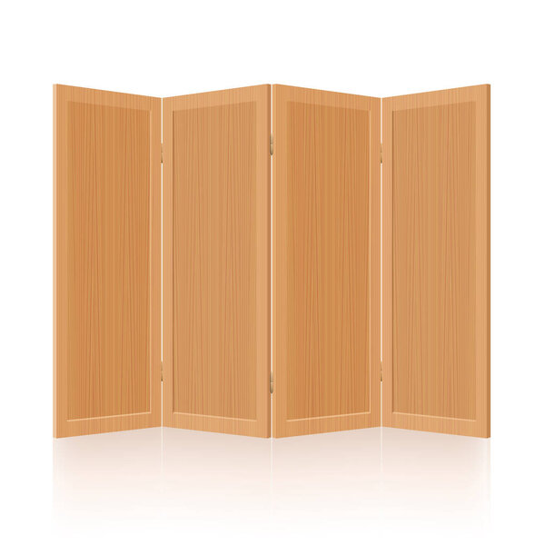 Складной экран, разделитель деревянных комнат, перегородка - складная, мобильная, деревенская, ретро-четырехкомпонентная мебель интерьера. Изолированная векторная иллюстрация на белом фоне
.